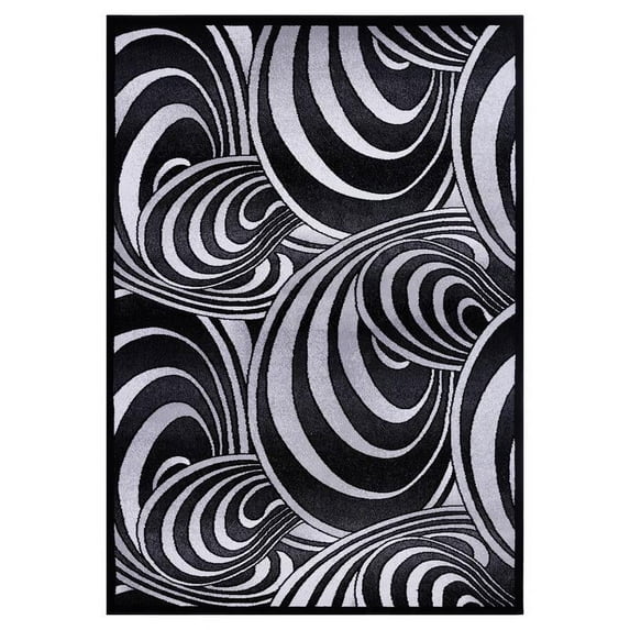 MDA Home Anatolia 8'x10' Stripe Contemporary Fabric Area Rug in White/Black
