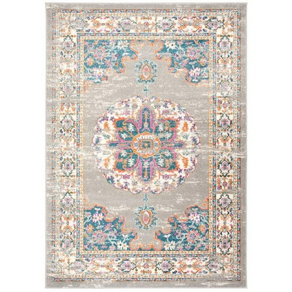 MDA Home Colores 5'x8' Medallion Transitional Fabric Area Rug in Gray/Multi