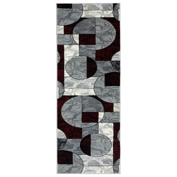 MDA Home Crystal 8' Runner Abstract Transitional Fabric Area Rug in Cream/Gray