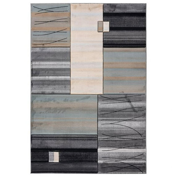 MDA Home Glamour Abstract Gray/Teal Polypropylene Area Rug - 5'2" x 7'5"