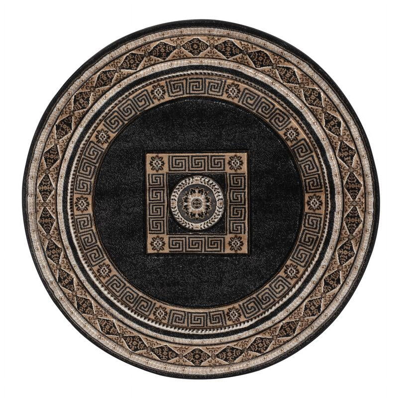 MDA Home Glamour Black/Brown Polypropylene Area Rug - 8'1" Round