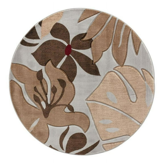 MDA Home Glamour Brown/Gray/Red Polypropylene Area Rug - 8'1" Round