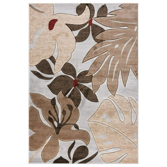 MDA Home Glamour Floral Gray/Brown Polypropylene Area Rug - 5'2" x 7'5"