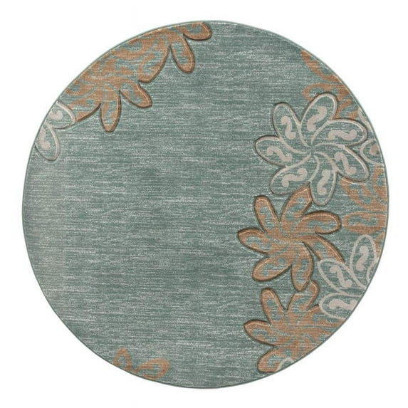 MDA Home Glamour Teal/Cream/Brown Polypropylene Area Rug - 5'2" Round