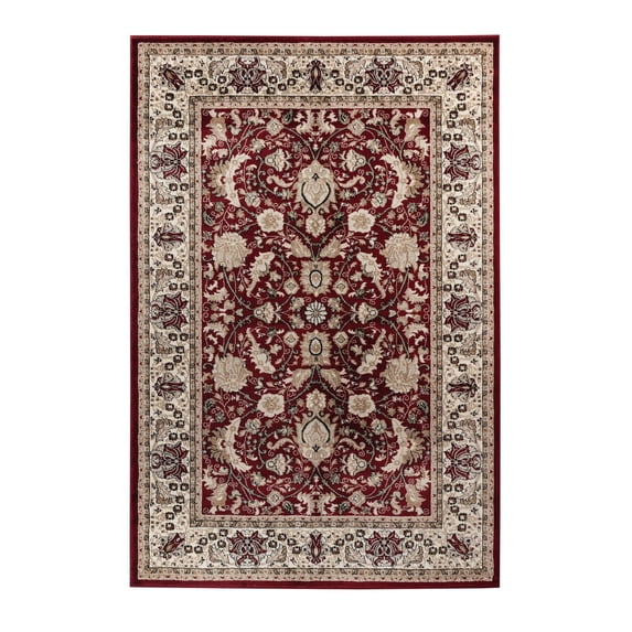 MDA Home Hollywood 8'x11' Border Traditional Fabric Area Rug in Brown/Red