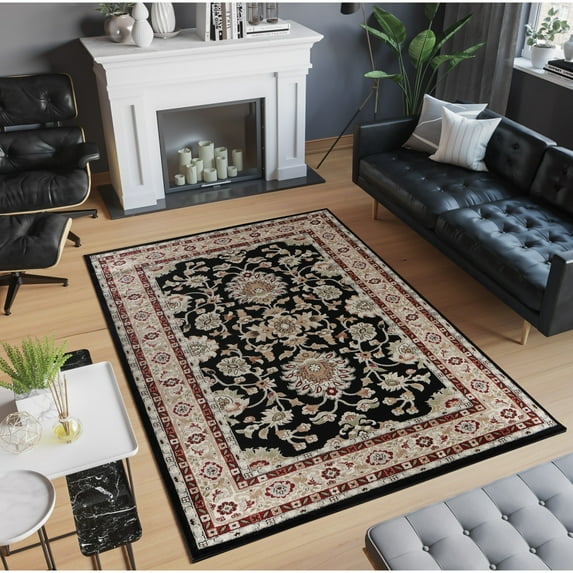 MDA Home Hollywood Black/Red Traditional Polypropylene Area Rug - 3'9" x 5'9"