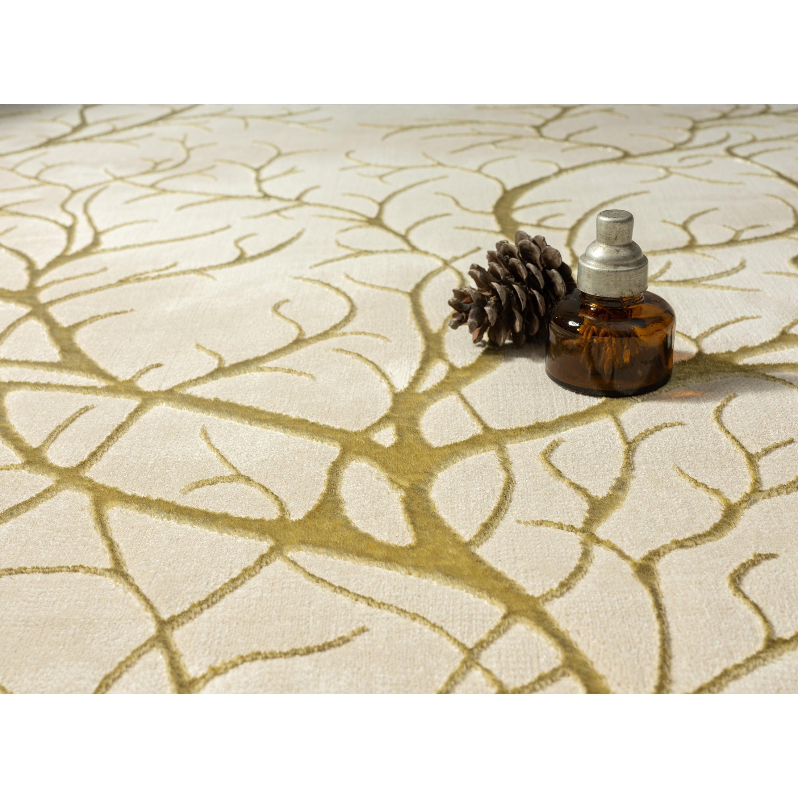 Beige and Gold Abstract Synthetic Area Rug, 2' x 3'3"