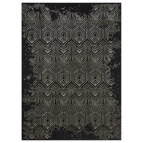 MDA Home Ksamil 3'8" x 5'7" Geometric Area Rug in Black/Gold