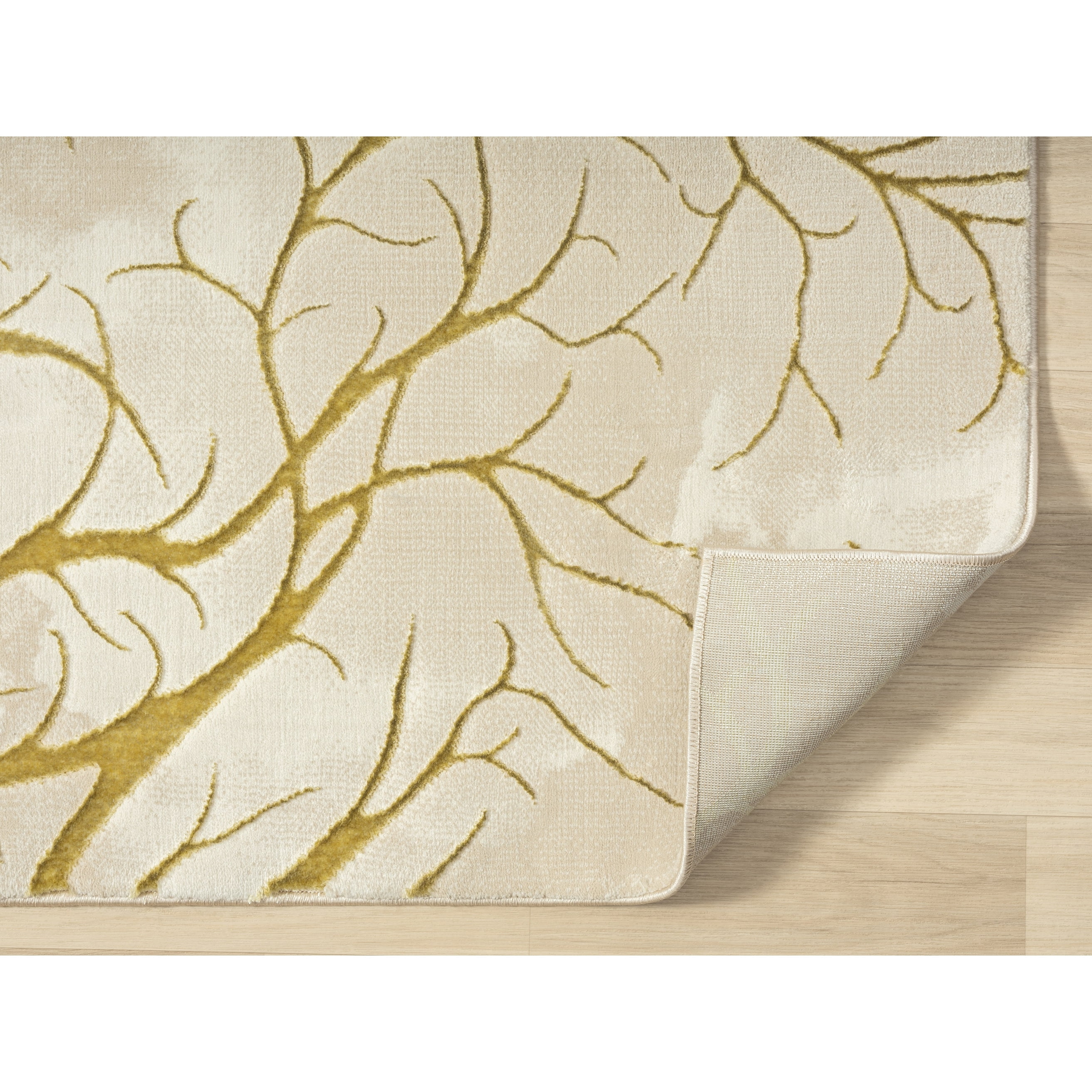 Beige and Gold Abstract Synthetic Area Rug