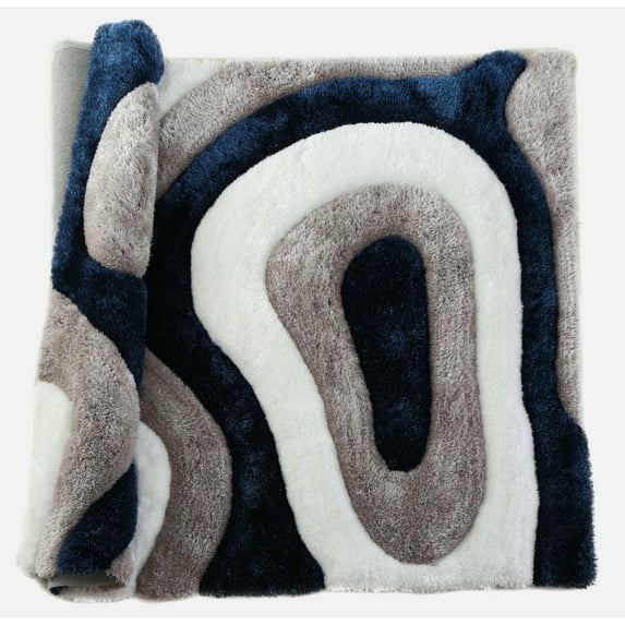 MDA Home Mateos Shag Abstract White/Gray/Navy Polyester Area Rug - 4' x 6'