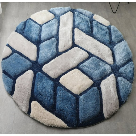 MDA Home Mateos Shag Blue/Gray/White Polyester Area Rug - 7' X 7' Round
