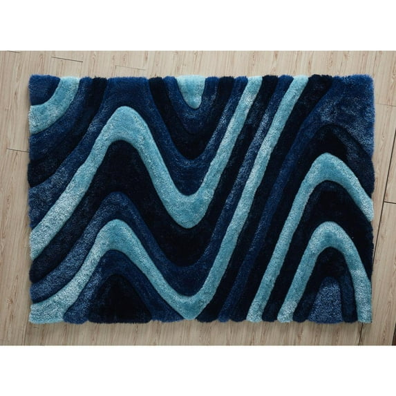 MDA Home Mateos Shag Blue Swirl Polyester Area Rug - 8' x 10'
