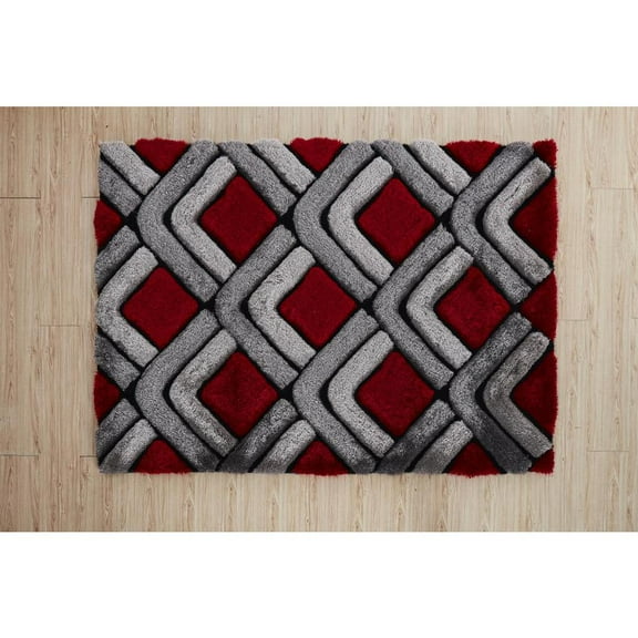 MDA Home Mateos Shag Contemporary Gray/Red Polyester Area Rug - 5' X 7'