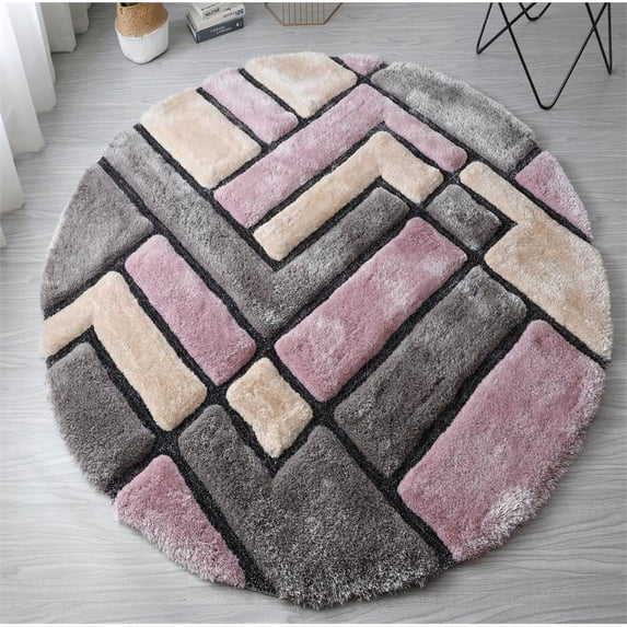 MDA Home Mateos Shag Gray/Pink/Cream Polyester Area Rug - 7' X 7' Round
