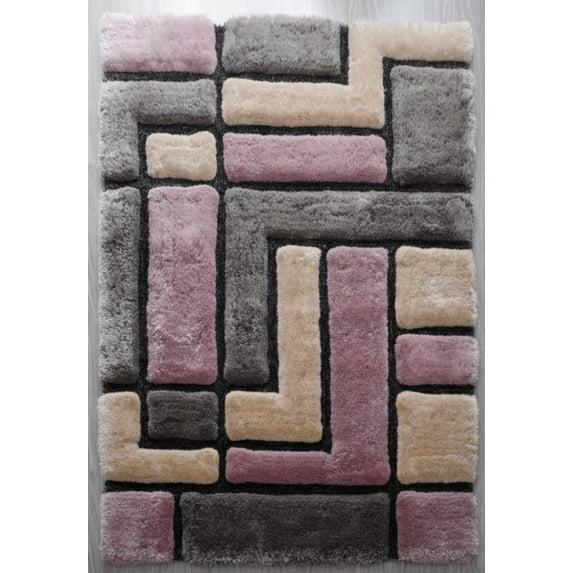 MDA Home Mateos Shag Gray/Pink Geometric Polyester Area Rug - 8' x 10'