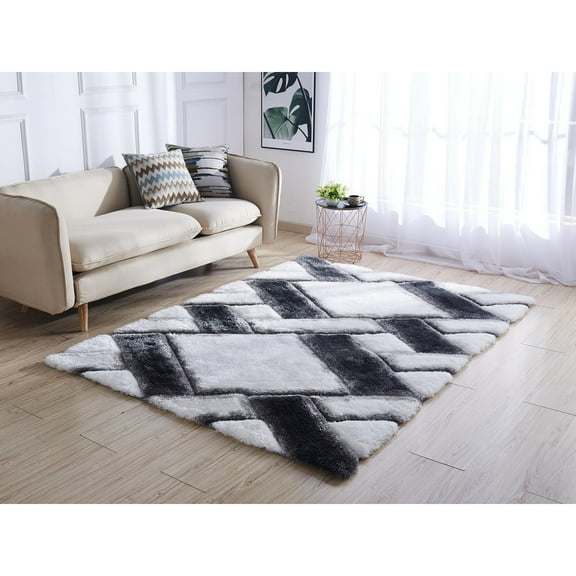 MDA Home Mateos Shag White/Black Polyester Area Rug - 8' X 10'
