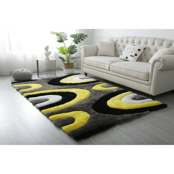 MDA Home Mateos Shag Yellow/Grey Contemporary Polyester Area Rug - 8' x 10'