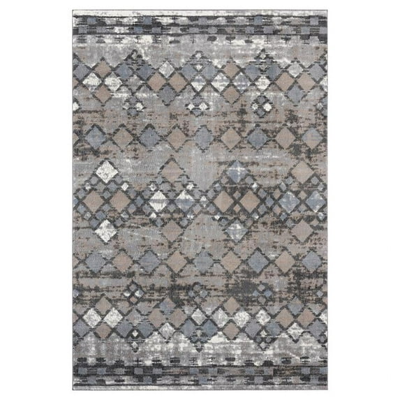 MDA Home Miami Grey/Blue Abstract Geometric Polypropylene Area Rug - 5'2" x 7'5"