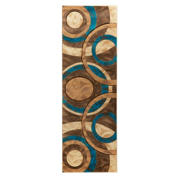 MDA Home Orelsi Brown/Blue Contemporary Polypropylene Area Rug - 2'8'' X 8'1''