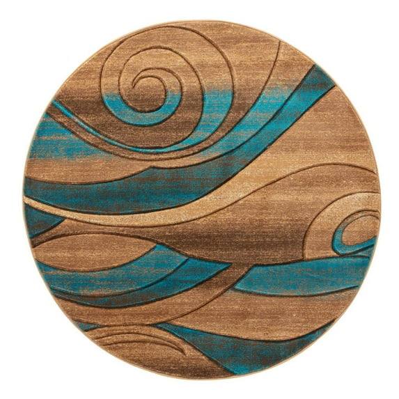 MDA Home Orelsi Brown/Blue Polypropylene Area Rug - 5'2" Round