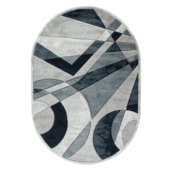 MDA Home Orelsi Gray/Blue Abstract Polypropylene Area Rug - 5' x 8' Oval
