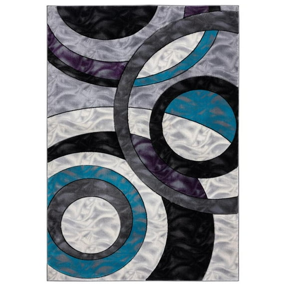 MDA Home Orelsi Gray/Blue Contemporary Polypropylene Area Rug - 2'1" x 3'3"