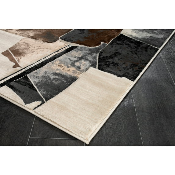 MDA Home Rhodes 7'11''x10'6'' Abstract Area Rug in White/Anthracite Gray