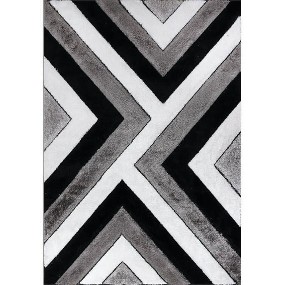MDA Home Santorini Black/Gray Shag Polyester Area Rug - 5' x 7'
