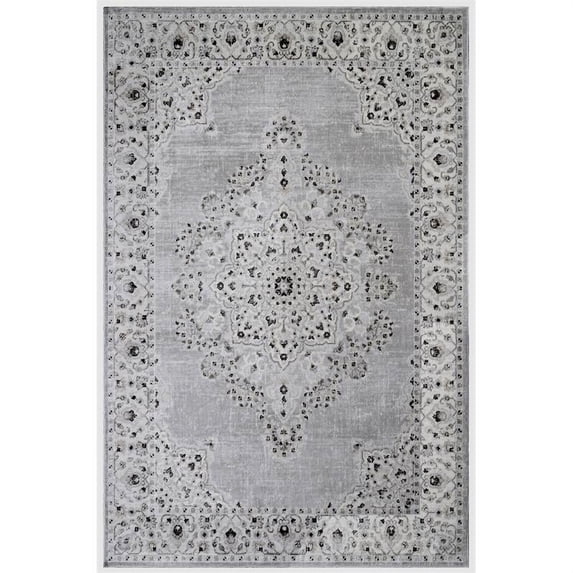 MDA Home Trendy Gray/Cream Transitional Polyester Area Rug - 5'2'' x 7'5''