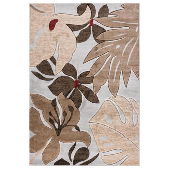 MDA Home Glamour Floral Gray/Brown Polypropylene Area Rug - 9'6" x 13'10"
