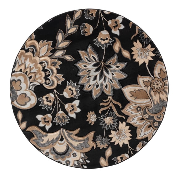 MDA Home Glamour Black/Cream/Gray Polypropylene Area Rug - 5'2" Round
