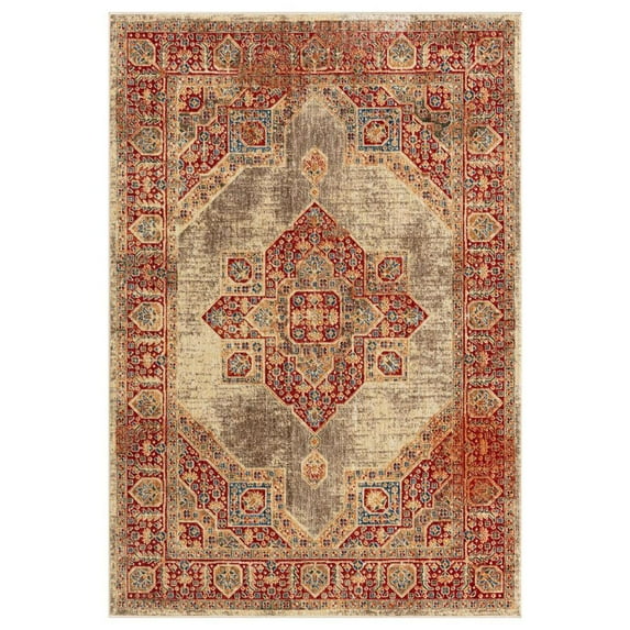 MDA Home Heriz Collection Southwestern Medallion Beige Area Rug - 7'6.5" x 11'2"