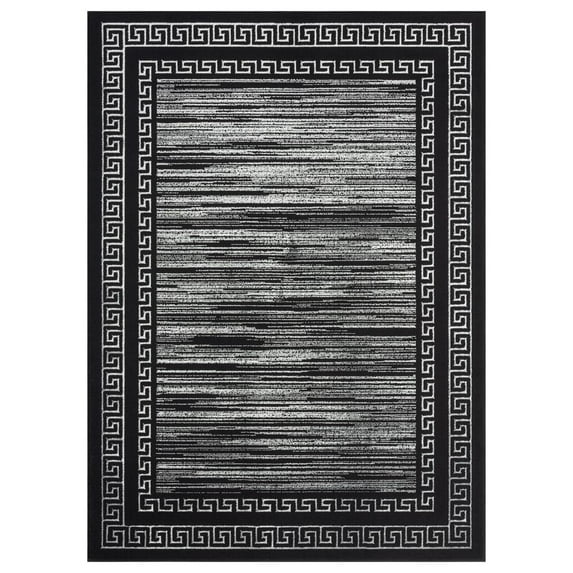 MDA Home Ksamil 5'3" x 7'3" Abstract Border Area Rug in Black/Gray
