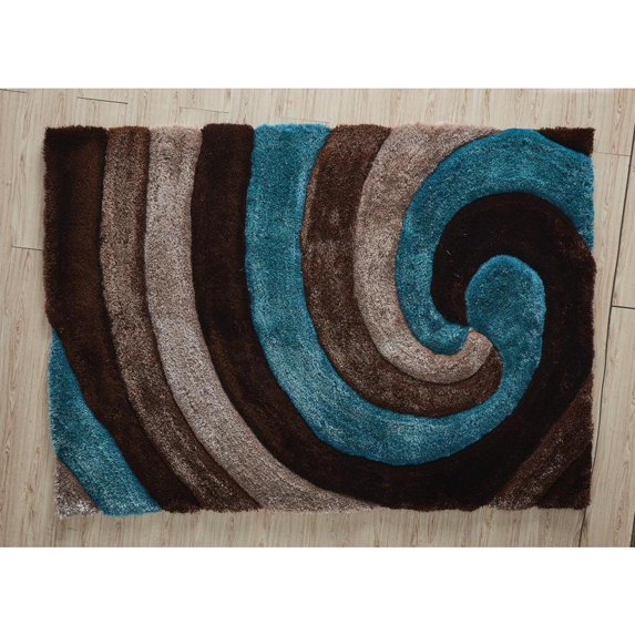 MDA Home Mateos Shag Brown/Cream/Blue Polyester Area Rug - 8' X 10'
