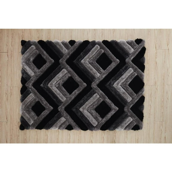 MDA Home Mateos Shag Gray/Beige/Black Polyester Area Rug - 3'5" x 5'5"