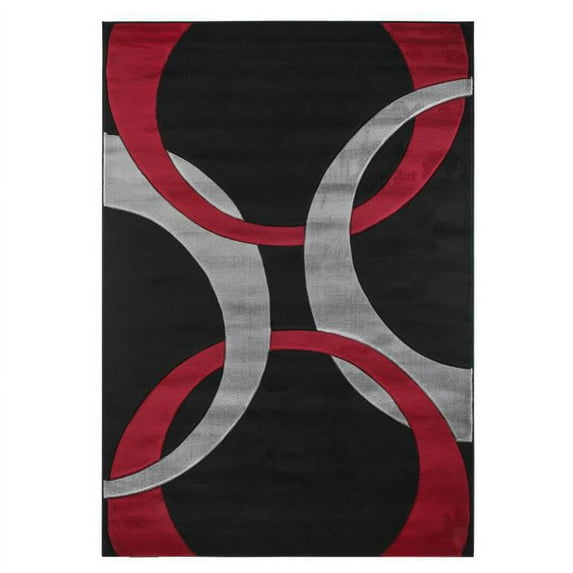MDA Home Miglena Black/Red Geometric Polypropylene Area Rug - 5'2" x 7'5"