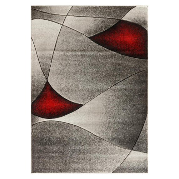 MDA Home Orelsi Gray/Red Contemporary Polypropylene Area Rug - 5'2" x 7'5"