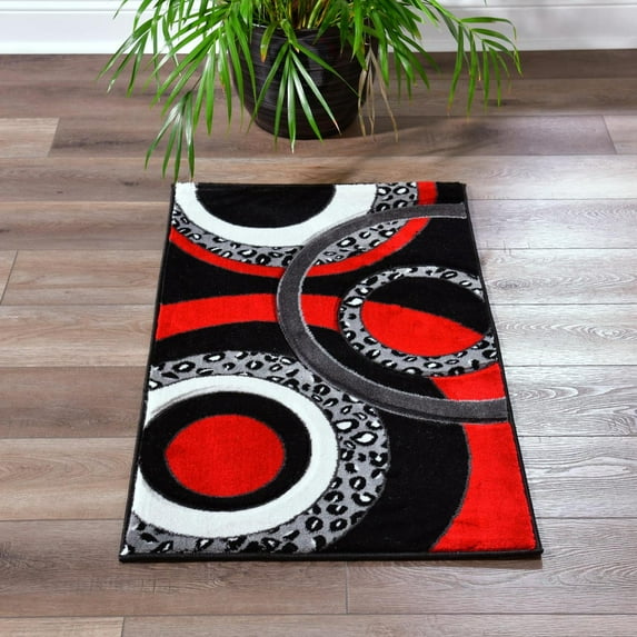 MDA Home Orelsi Black/Red Contemporary Polypropylene Area Rug - 5'2" x 7'5"