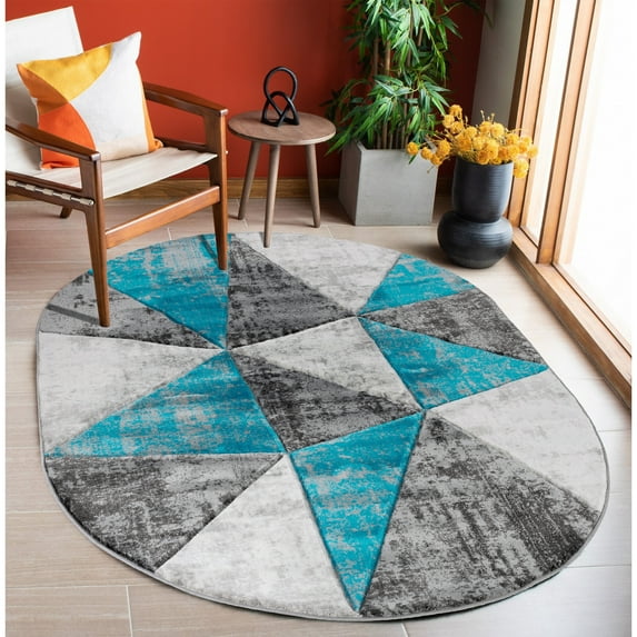MDA Home Orelsi Gray/Blue Polypropylene Area Rug - 5'2" X 7'5" Oval