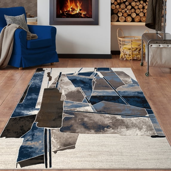 MDA Rug Imports Rhodes Collection Abstract Area Rug 7'11'' Round - White/Blue