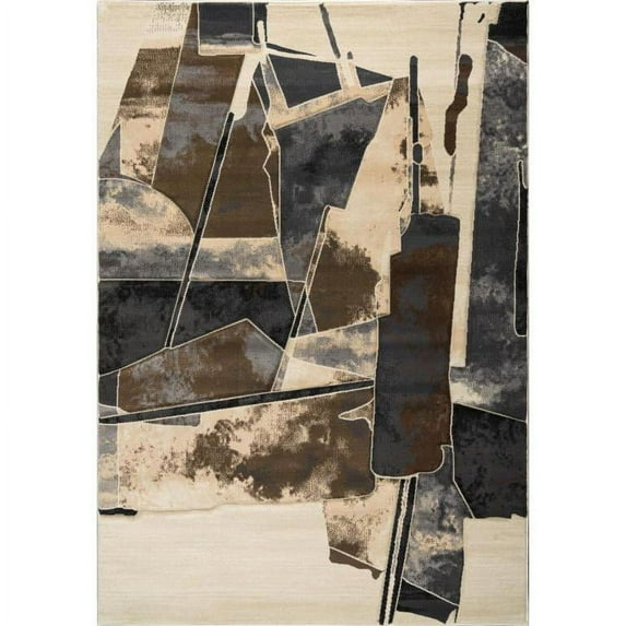 MDA Home Rhodes 3'5"x5'5" Abstract Area Rug in White/Anthracite Gray