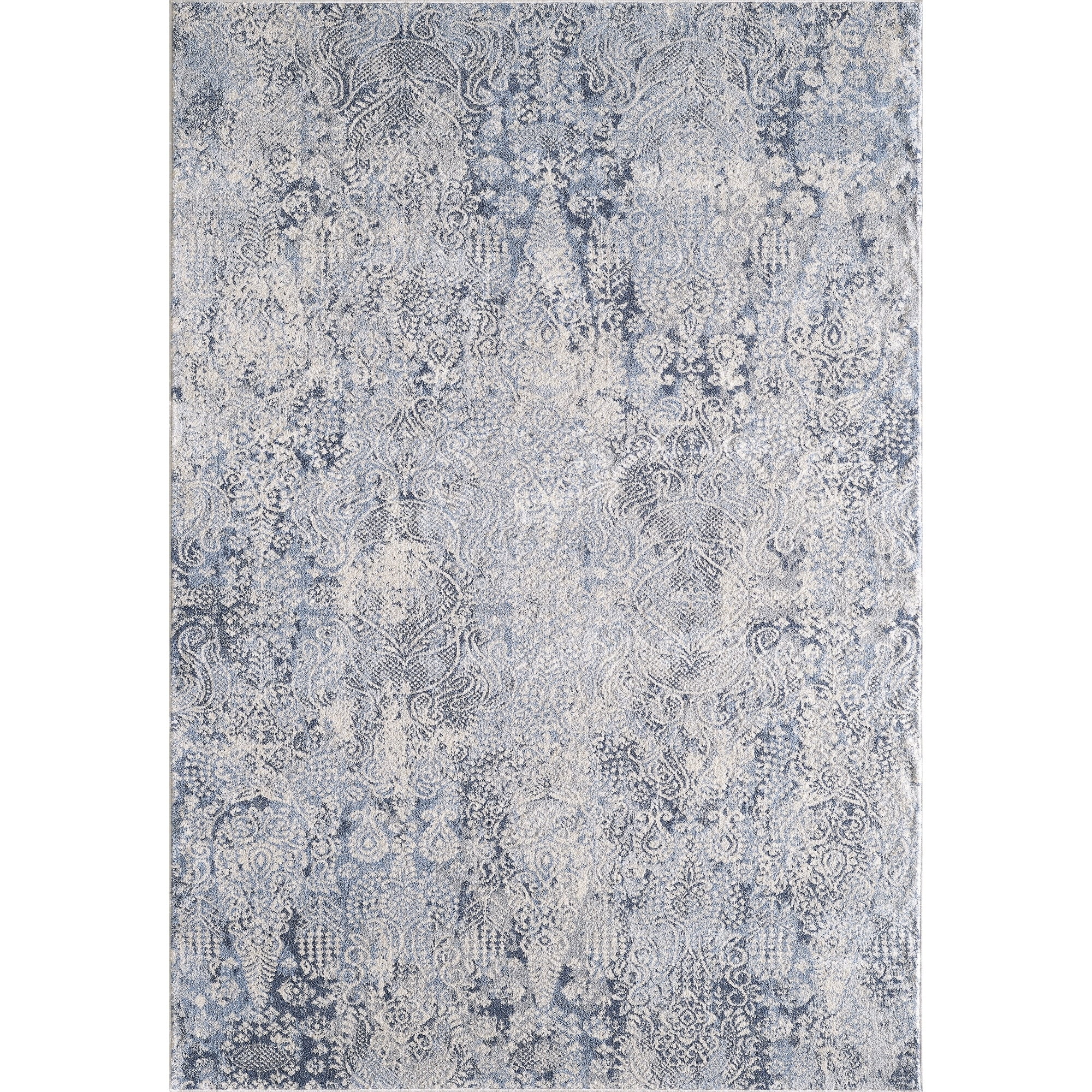 Cream and Light Blue Reversible Synthetic Rectangular Rug