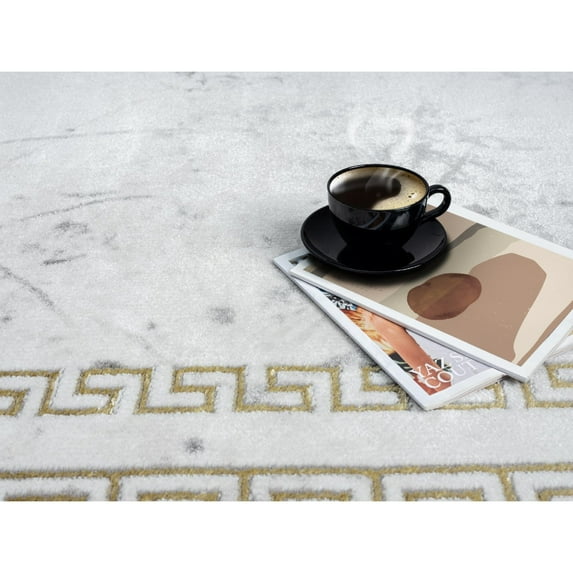 MDA Rug Imports Brooklyn Collection Abstract Grey/Gold Border Area Rug 3'9'' X 5'9'' 4' x 6' Living Room,Dining Room,Bedroom Rectangle