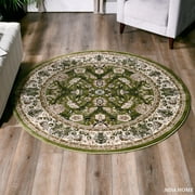 MDA Rug Imports Hollywood Collection Area Rug Green 5'2'' Round Oriental, Medallion, Border 6' Round Brown, Gold, Black Round