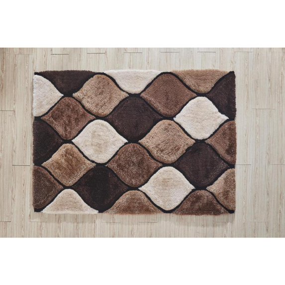 MDA Rug Imports Mateos Shag Collection Area Rug Brown 3'5'' X 5'5'' Trellis, Geometric 4' x 6' Ivory, Beige Rectangle