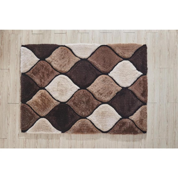 MDA Rug Imports Mateos Shag Collection Area Rug Brown 5' X 7' Trellis, Geometric 5' x 8' Ivory, Beige Rectangle