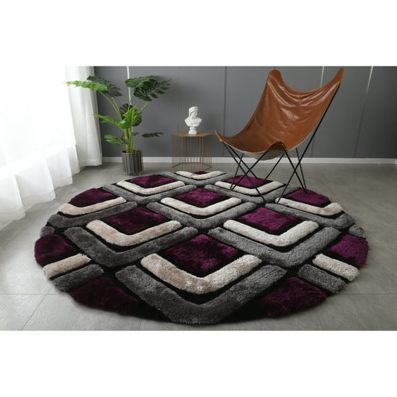 MDA Rug Imports Mateos Shag Collection Area Rug Purple/Grey 7' Round 6' Round Grey,Purple Round