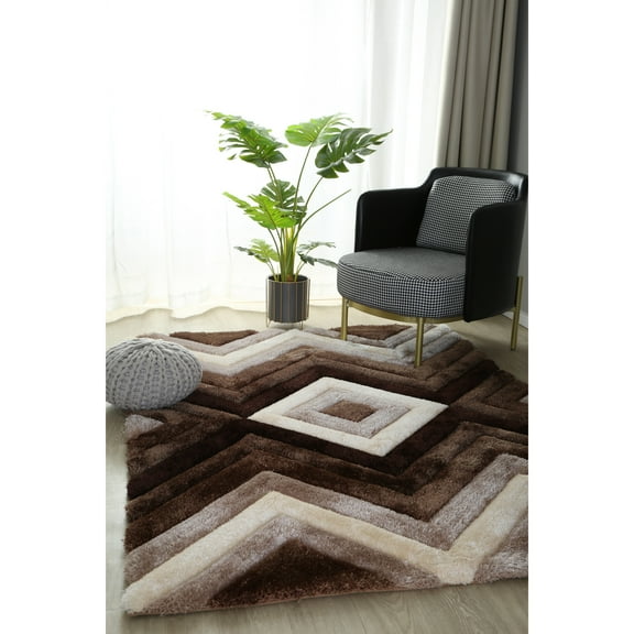 MDA Rug Imports Mateos Shag Collection Geometric Area Rug Brown 8' X 10' Geometric 8' x 10' Black,Tan,Beige Rectangle