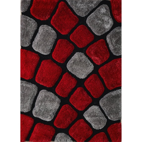 MDA Rug Imports Mateos Shag Collection Stone Area Rug Red/Grey 3'5'' X 5'5'' 4' x 6' Indoor Black Rectangle