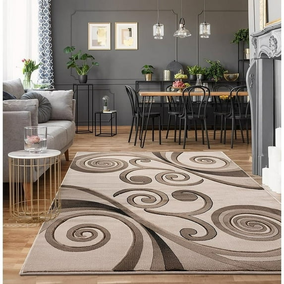 MDA Rug Imports Orelsi Collection Abstract Area Rug Beige/Brown 3'9" x 5'9" Geometric,Abstract Stain Resistant 4' x 6' Indoor,Accent Brown Rectangle